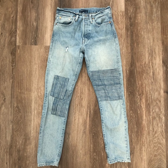 LEVI’S INDIGO PLAID 501 PATCHWORK SKINNY JEANS! - Picture 3 of 6